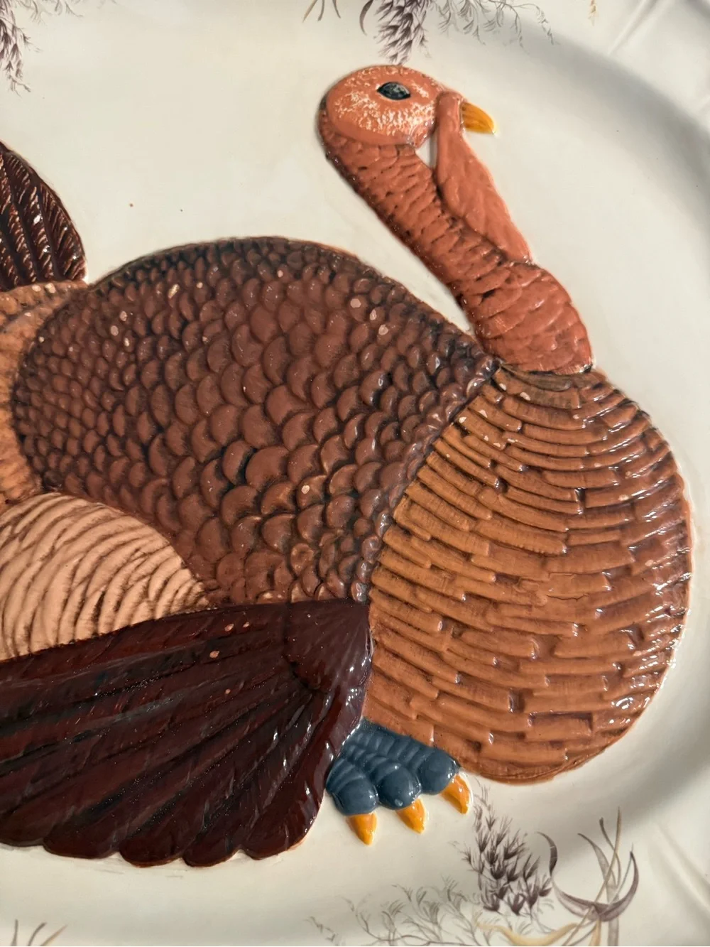 Ceramic Turkey Platter - Brown & Cream Decorative Serving Plate